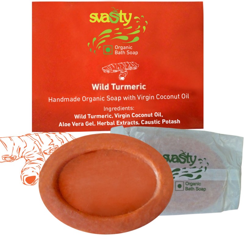 Svasty Natural Handmade Bath Soap with Wild Turmeric Kasturi Manjal Haldi 75gms. each(Set of 4 pack)